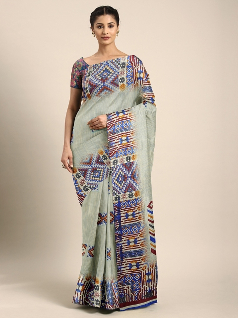 

KALINI Green & Blue Silk Blend Printed Banarasi Saree