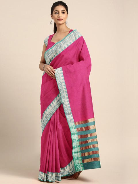 

KALINI Pink Cotton Blend Solid Tussar Saree