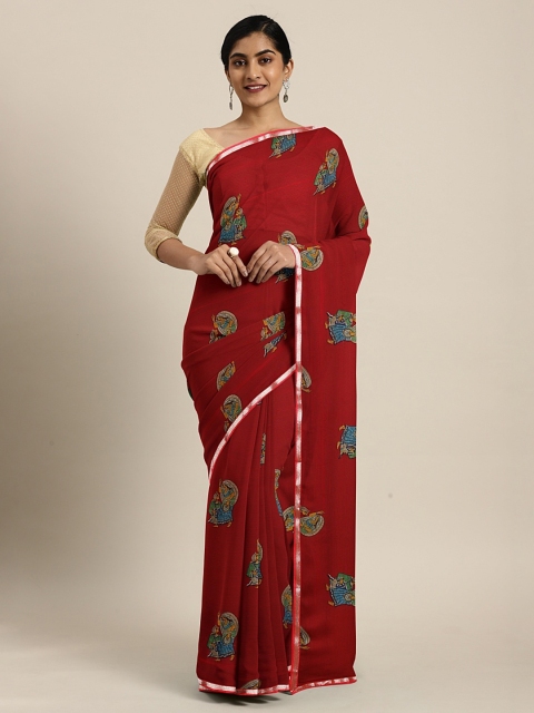 

KALINI Red Poly Chiffon Printed Dharmavaram Saree