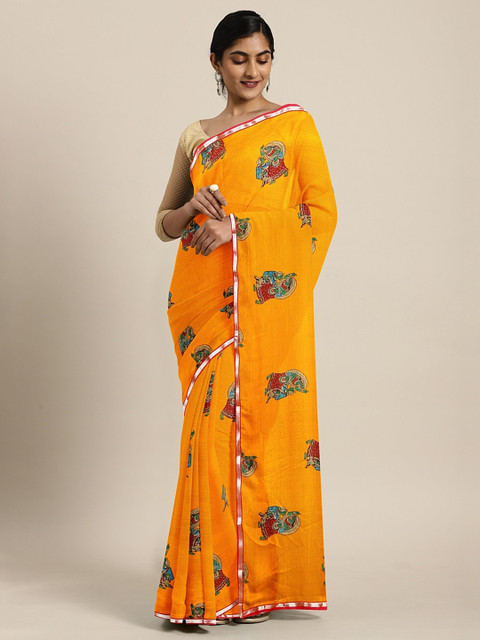 

KALINI Yellow Poly Chiffon Printed Dharmavaram Saree