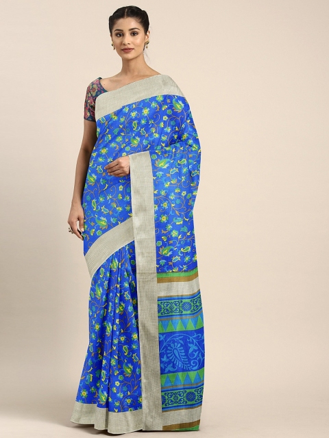 

KALINI Blue & Yellow Silk Blend Printed Saree