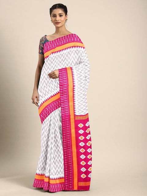 

KALINI White & Lavender Silk Blend Chevron Printed Kanjeevaram Saree