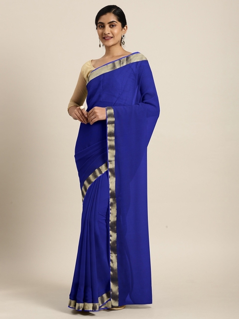 

KALINI Blue Poly Chiffon Solid Dharmavaram Saree