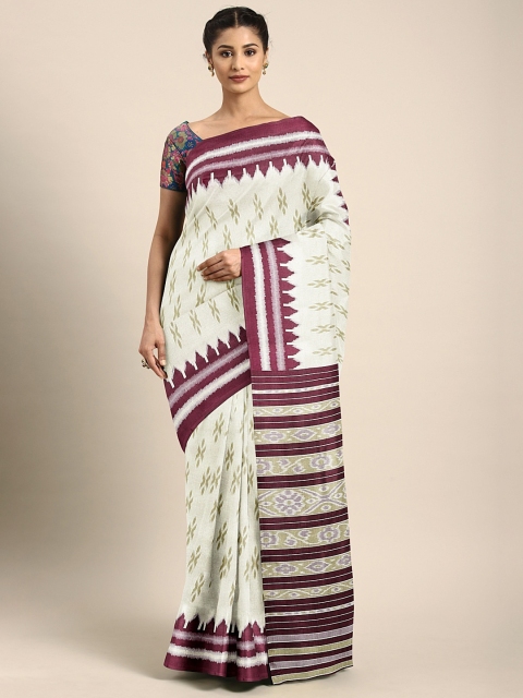 

KALINI Off-White & Purple Silk Blend Printed Saree