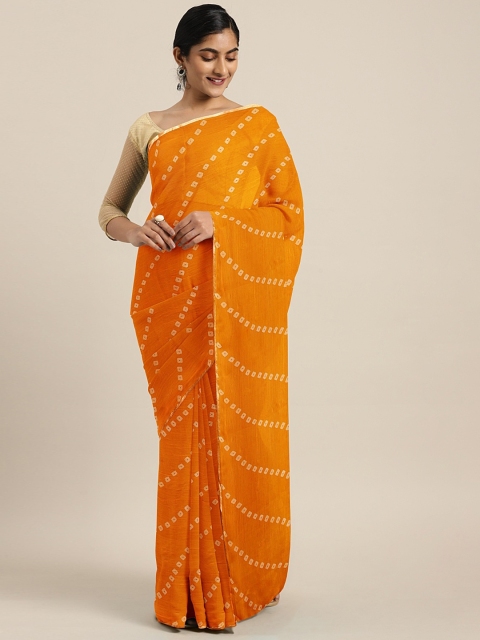 

KALINI Mustard & Off-White Poly Chiffon Printed Bandhani Saree