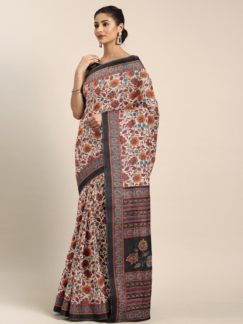 

KALINI White & Maroon Silk Blend Printed Saree