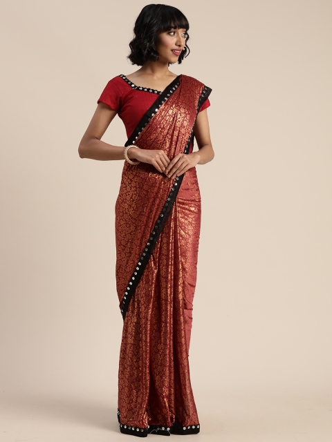 

KALINI Red & Golden Silk Blend Foil Printed Saree