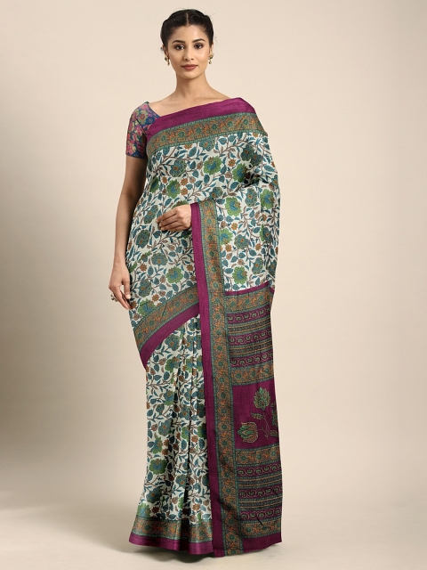 

KALINI Green & Green Silk Blend Printed Banarasi Saree