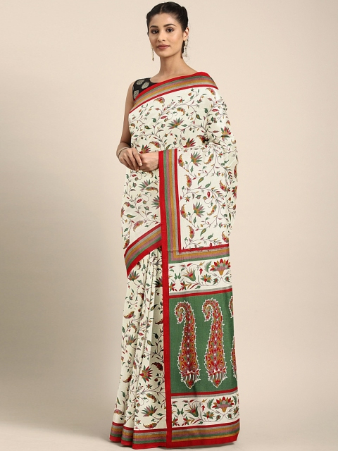 

KALINI Red & Green Silk Blend Printed Banarasi Saree