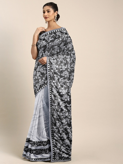 

KALINI Grey & Black Silk Blend Printed Patola Saree