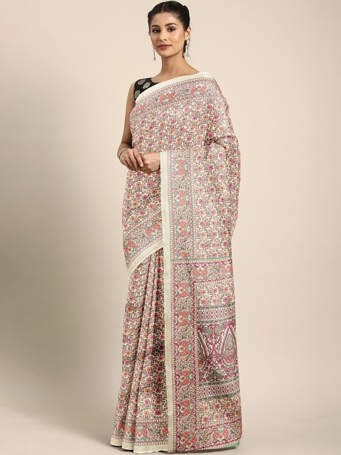 

KALINI Off-White & Pink Silk Blend Printed Saree
