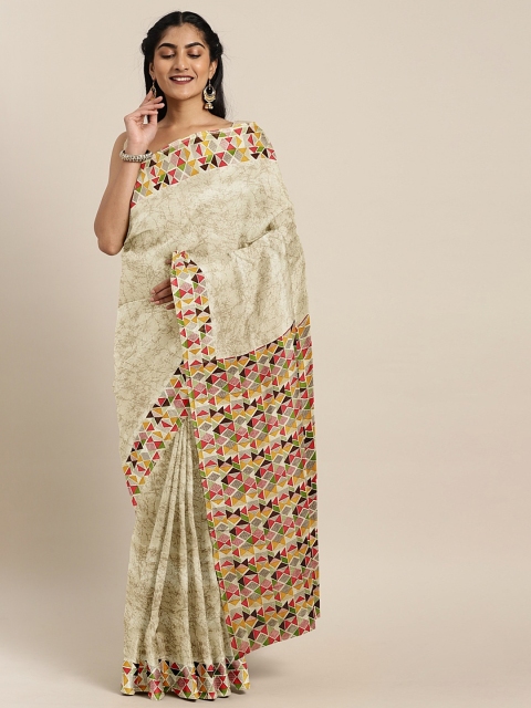 

KALINI Beige Printed Silk Blend Malgudi Saree