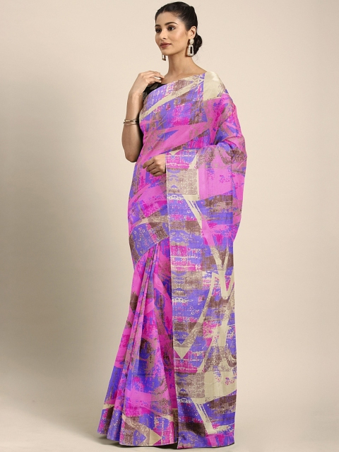 

KALINI Pink & Blue Silk Blend Printed Saree