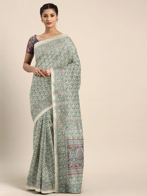 

KALINI Green & Blue Silk Blend Printed Saree