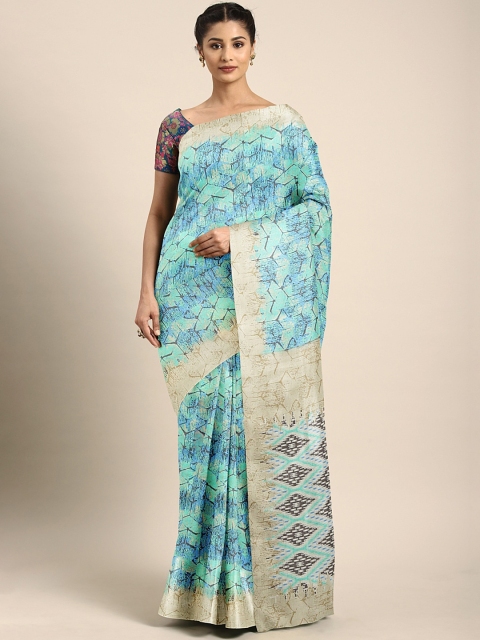

KALINI Blue & Green Silk Blend Printed Saree