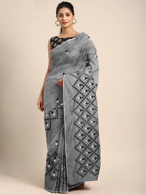 

KALINI Grey & White Cotton Blend Printed Patola Celebrity Saree