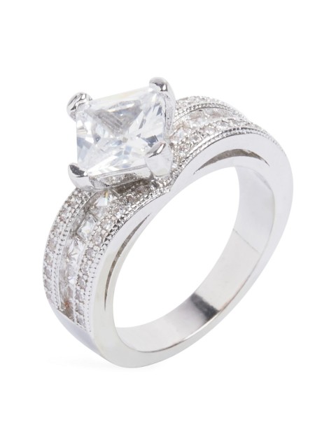

shaze Rhodium-Plated Silver-Toned & White CZ-Studded Claw Finger Ring