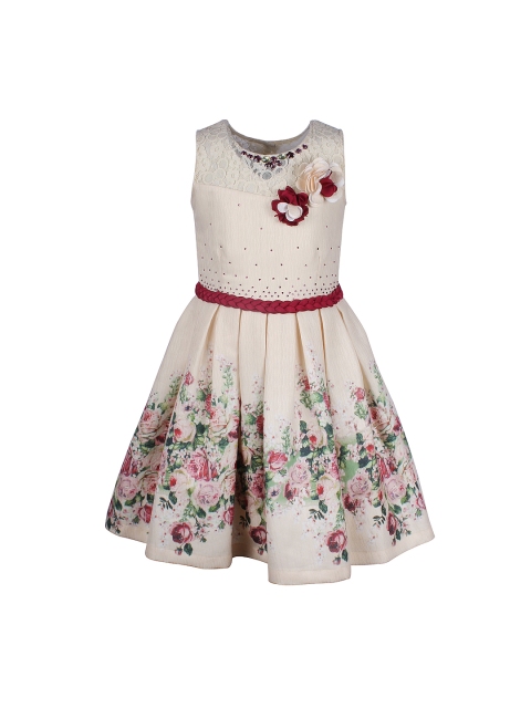 

CUTECUMBER Girls Beige Floral Print Fit & Flare Dress