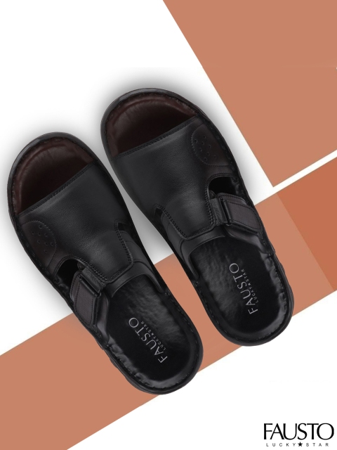 

FAUSTO Men Black Leather Comfort Sandals