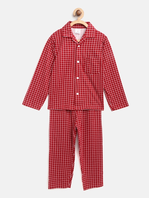 

NAUTI KIDZ Boys Red & White Checked Night Suit