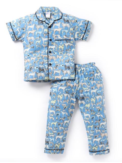 

NAUTI KIDZ Boys Blue Printed Night suit