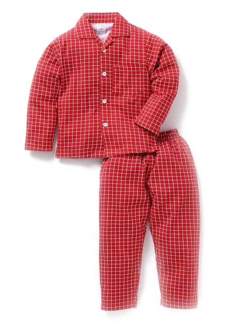 

NAUTI KIDZ Boys Red & White Checked Night suit