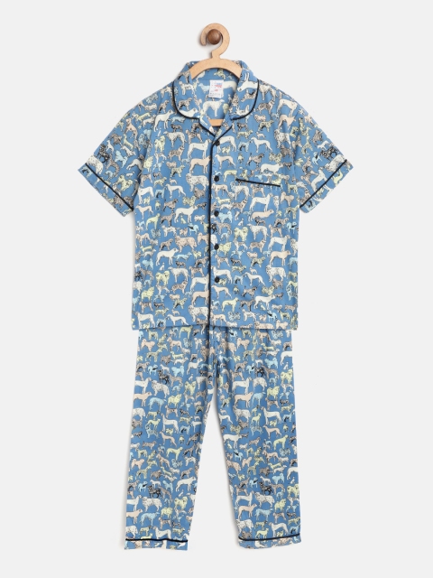 

NAUTI KIDZ Boys Blue & Beige Dog Print Night Suit