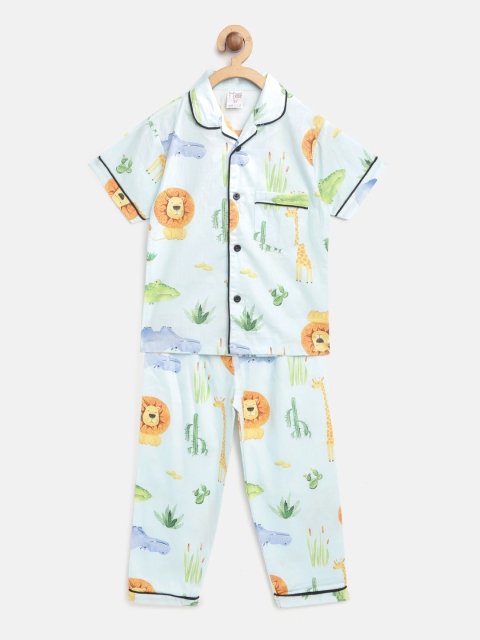 

NAUTI KIDZ Boys Blue & Mustard Printed Night suit