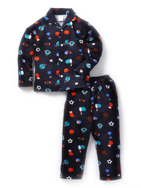 

NAUTI KIDZ Boys Navy Blue & Red Printed Night suit