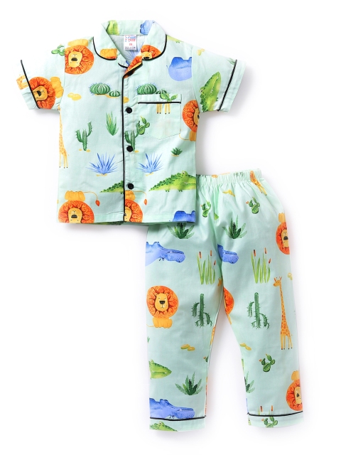 

NAUTI KIDZ Boys Green Printed Night suit