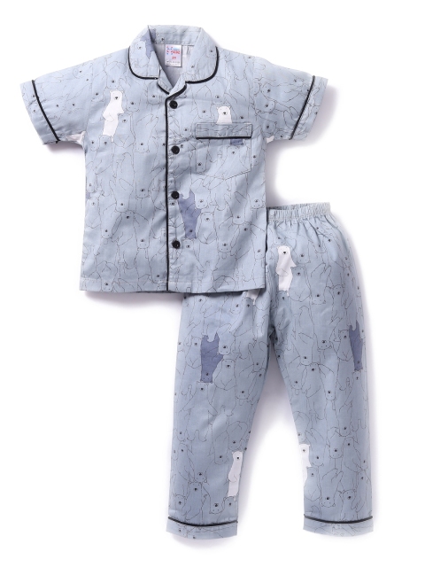 

NAUTI KIDZ Boys Grey & Black Bear Printed Night Suit