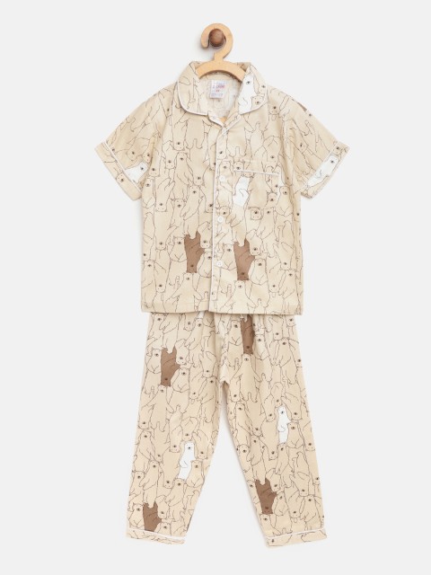 

NAUTI KIDZ Boys Beige & Coffee Brown Polar Bear Print Night Suit