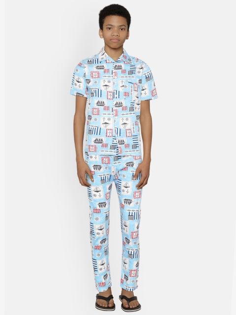 

NAUTI KIDZ Boys Blue & White Nautical Print Night Suit