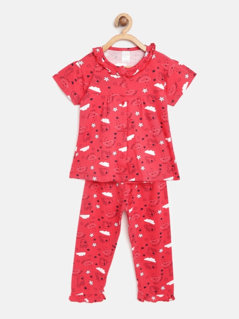 

NAUTI KIDZ Girls Pink & White Printed Night suit
