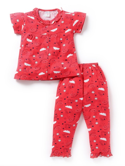

NAUTI KIDZ Girls Coral Pink Printed Night suit