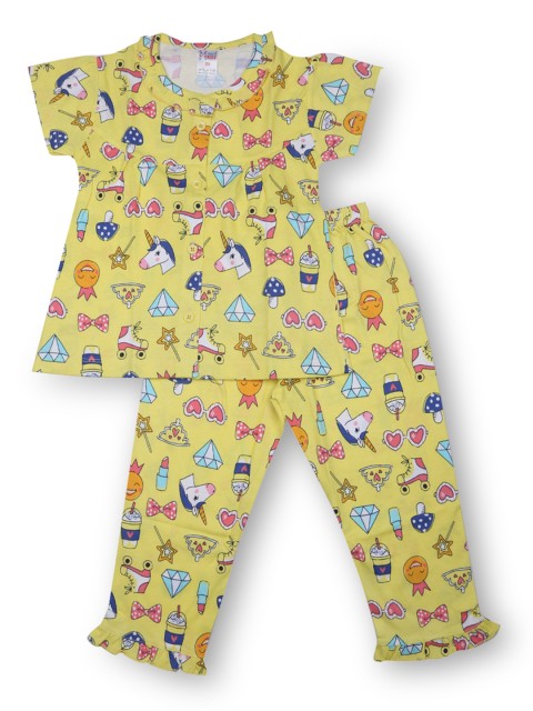 

NAUTI KIDZ Girls Yellow Printed Night suit