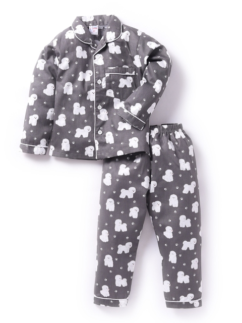 

NAUTI KIDZ Boys Grey & White Printed Night suit