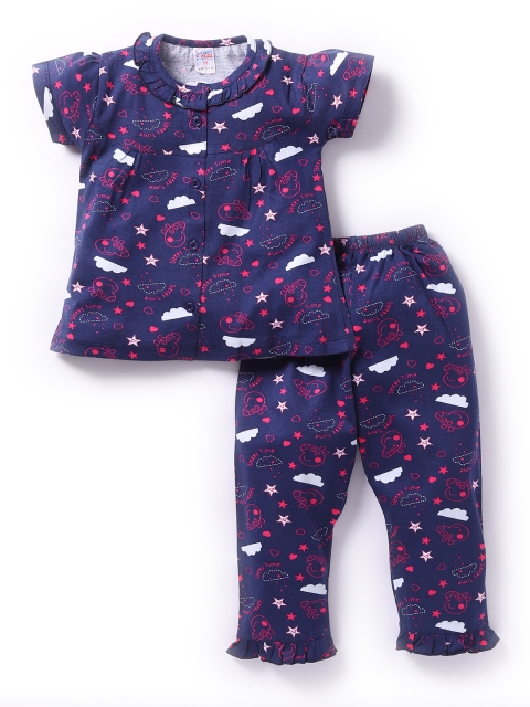 

NAUTI KIDZ Girls Blue Printed Night suit