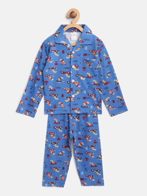 

NAUTI KIDZ Boys Blue & Red Conversational Print Night Suit