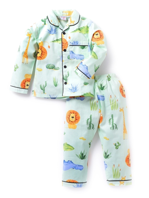 

NAUTI KIDZ Boys Green & Orange Printed Night suit