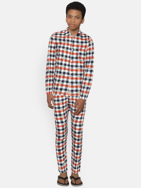 

NAUTI KIDZ Boys Rust Orange & Grey Checked Night Suit