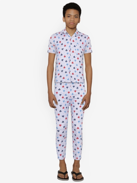 

NAUTI KIDZ Boys Blue & Red Printed Nautical Print Night Suit