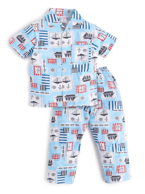 

NAUTI KIDZ Boys Blue Printed Night suit