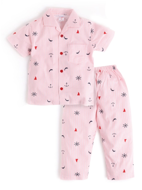 

NAUTI KIDZ Boys Pink & White Printed Night suit