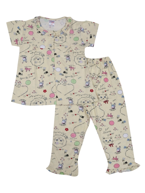 

NAUTI KIDZ Girls Yellow Printed Night suit