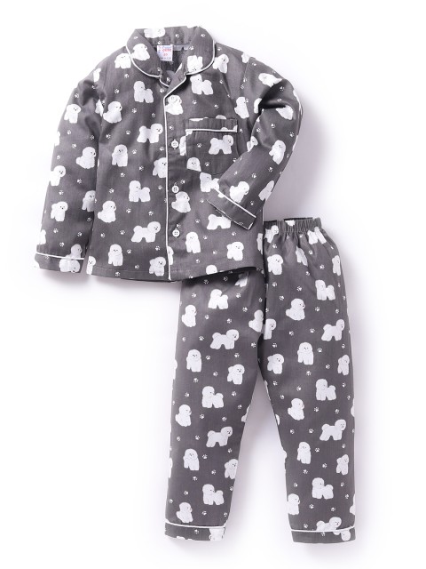 

NAUTI KIDZ Boys Grey & White Printed Night suit