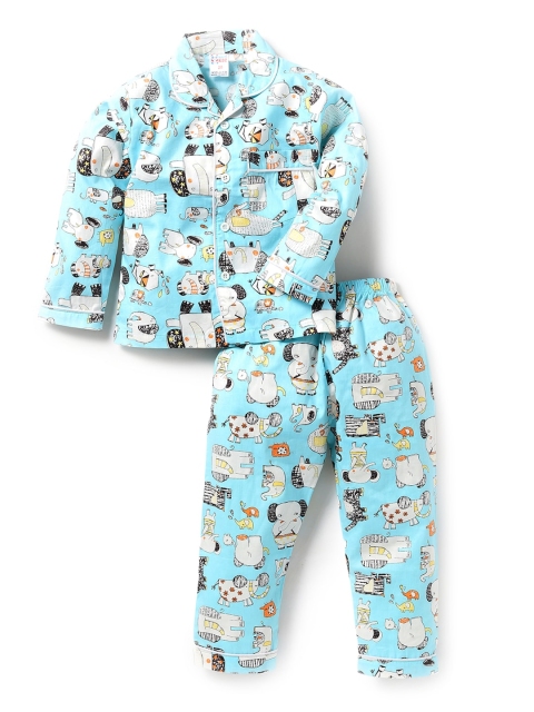

NAUTI KIDZ Boys Blue & White Elephant Printed Night Suit