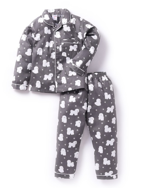 

NAUTI KIDZ Boys Grey & White Printed Night suit