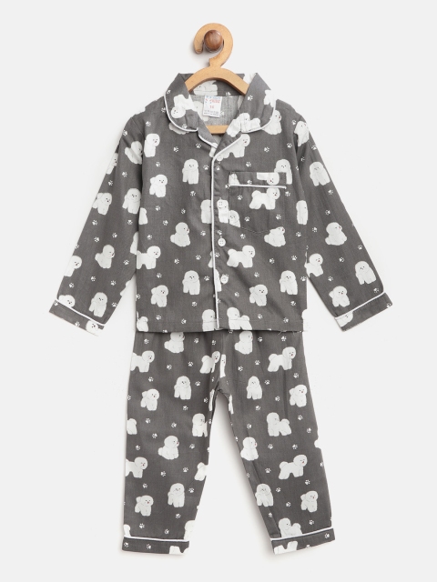 

NAUTI KIDZ Boys Charcoal Grey & White Poodle Print Night Suit
