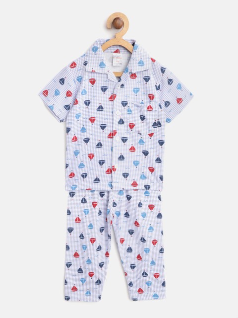 

NAUTI KIDZ Boys Lavender & White Checked Boat Print Night Suit